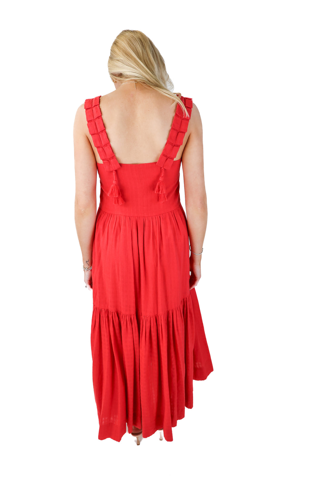 SOLD mirth coral tiered dress (s; retail $325)