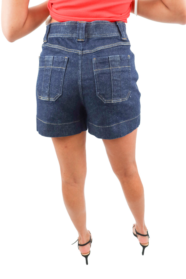 spanx dark wash pull on denim shorts (m; retail $88)