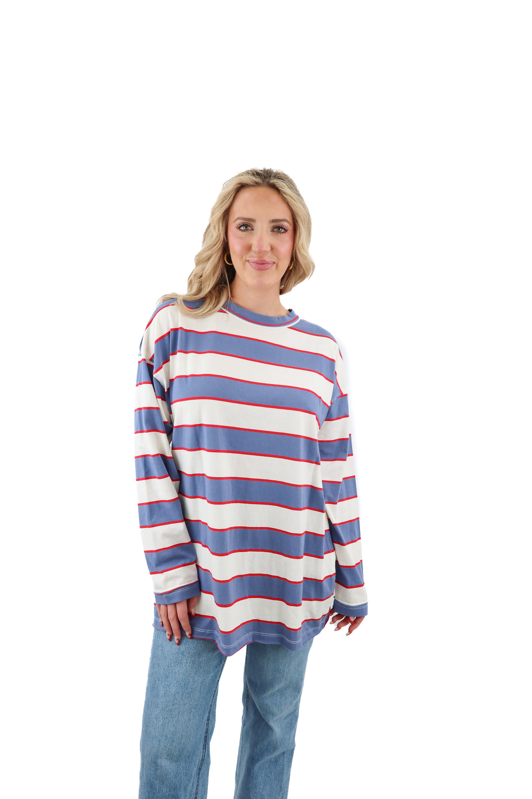 lioness horizon long sleeve dusty blue stripe NWT (XS)