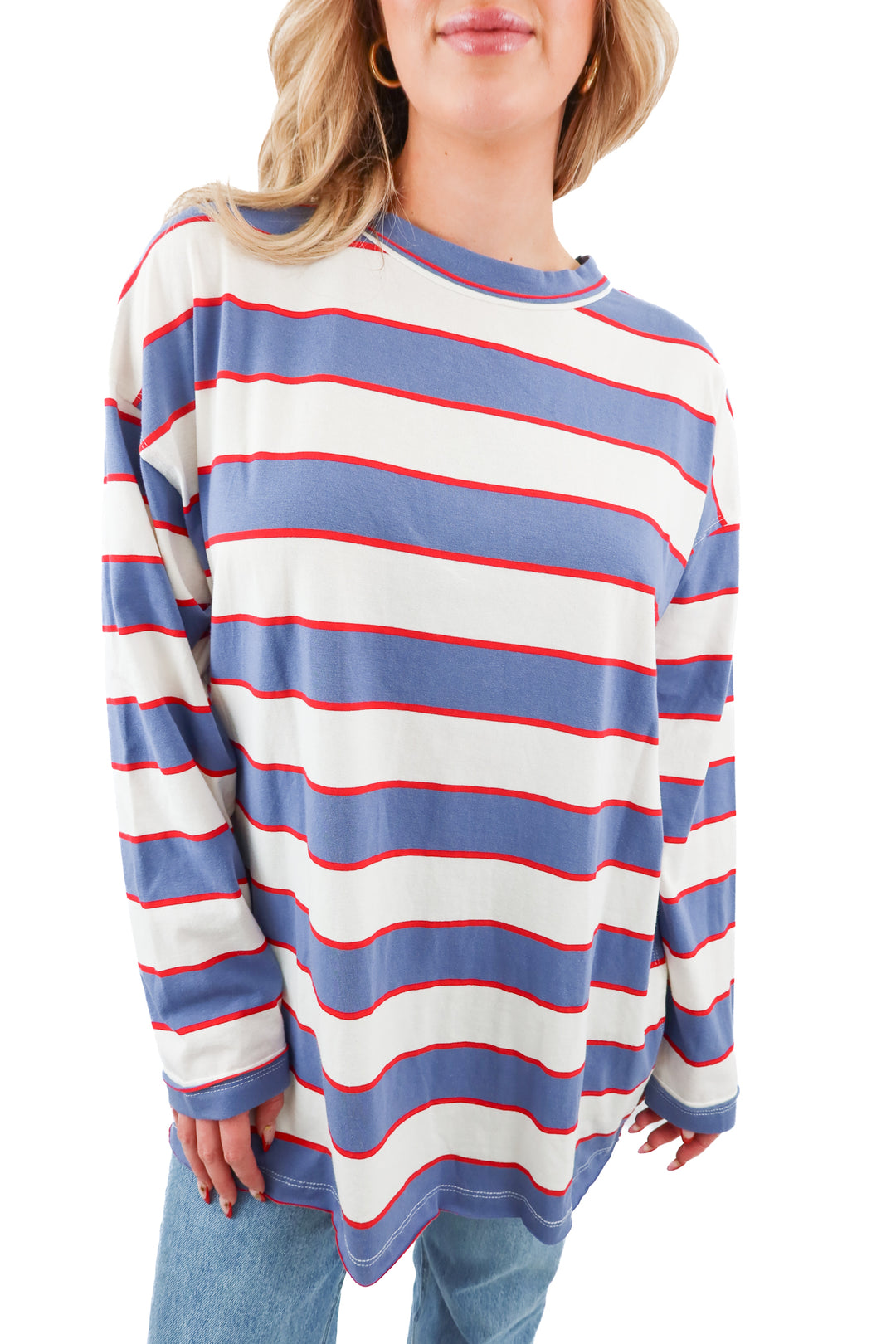 lioness horizon long sleeve dusty blue stripe NWT (XS)