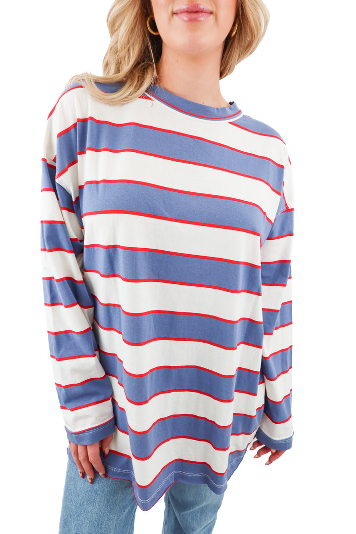 lioness horizon long sleeve dusty blue stripe NWT (XS)