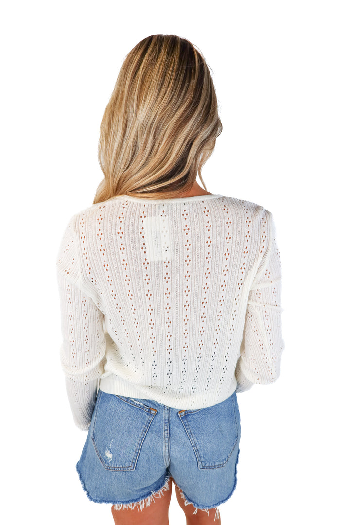 Brandy melville ivory eyelet knit tie cardigan (S)
