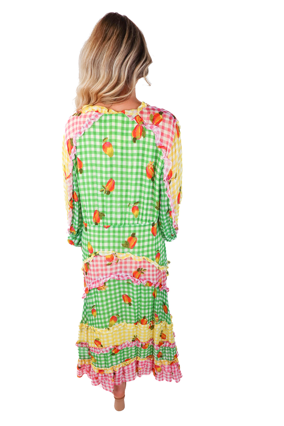 farm rio checkered tiered maxi dress (s; retail $280)