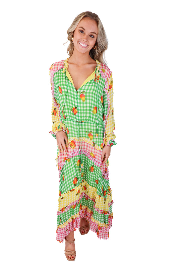 farm rio checkered tiered maxi dress (s; retail $280)