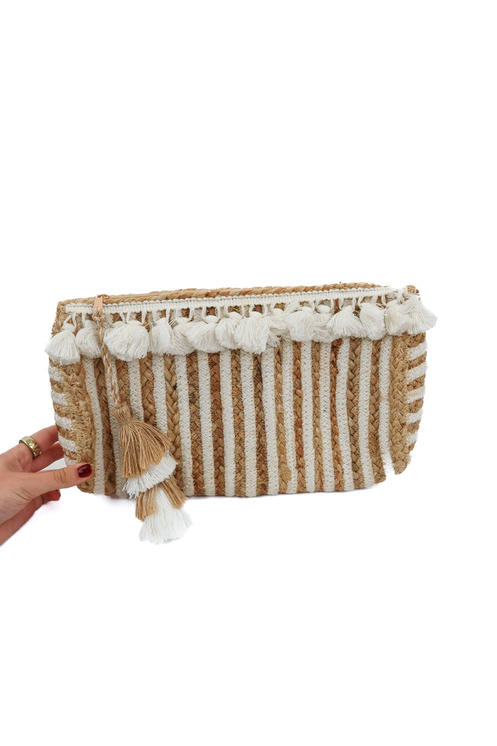 Woven Clutch with Tassle Details