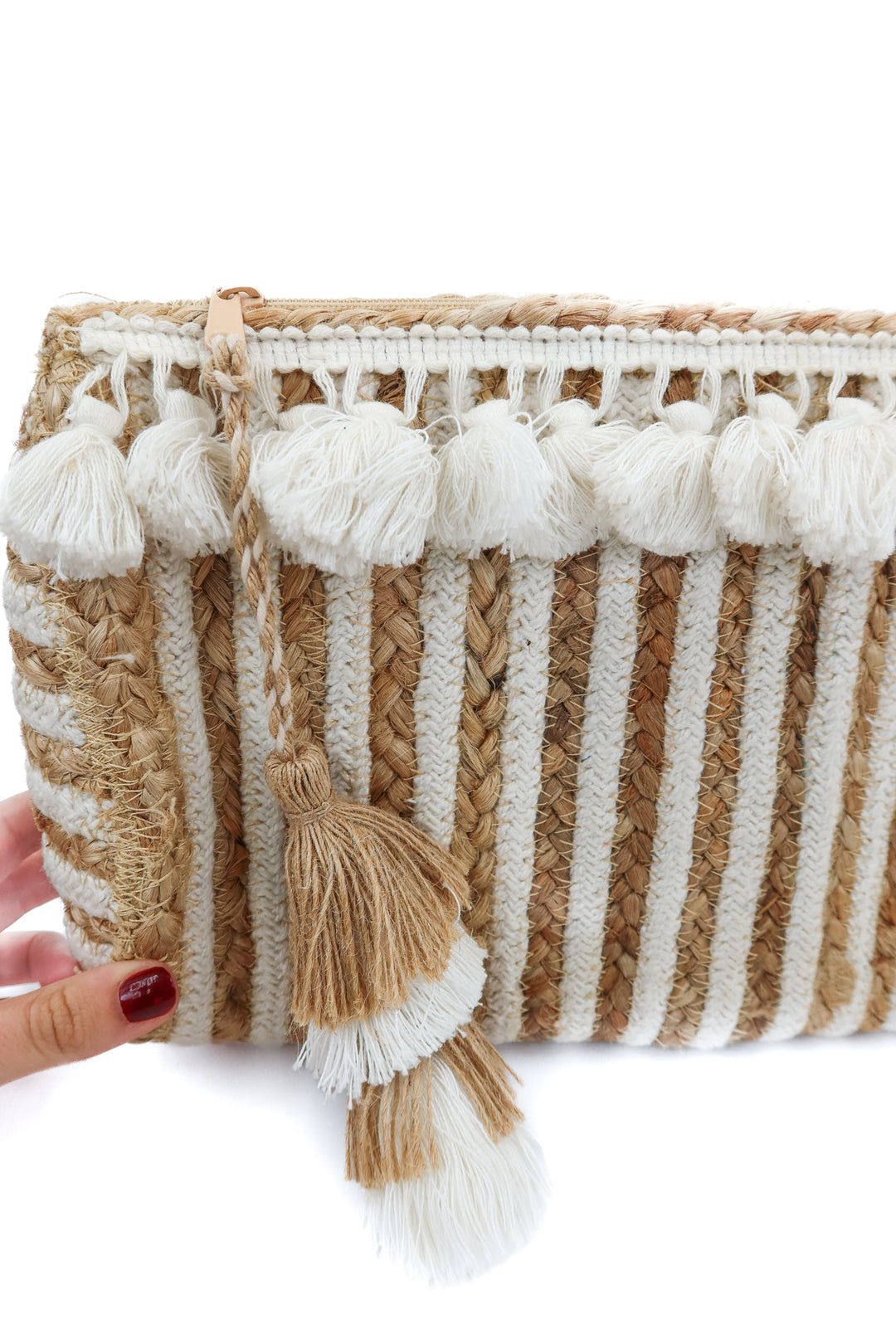 Woven Clutch with Tassle Details