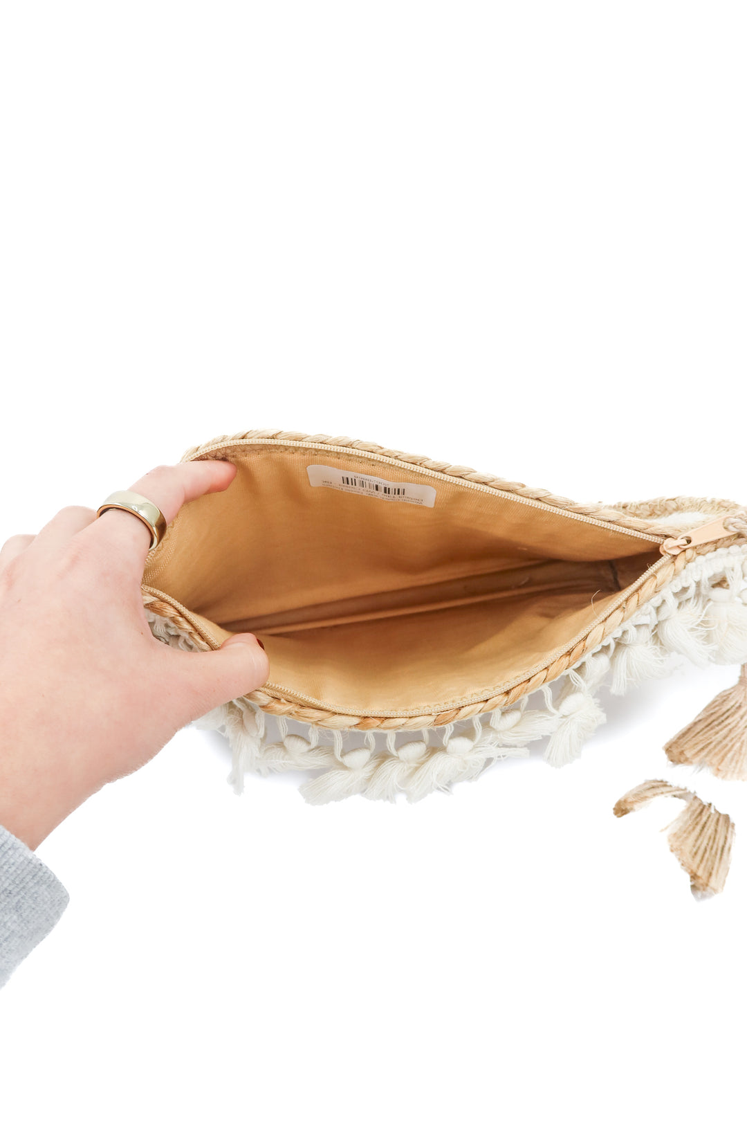 Woven Clutch with Tassle Details