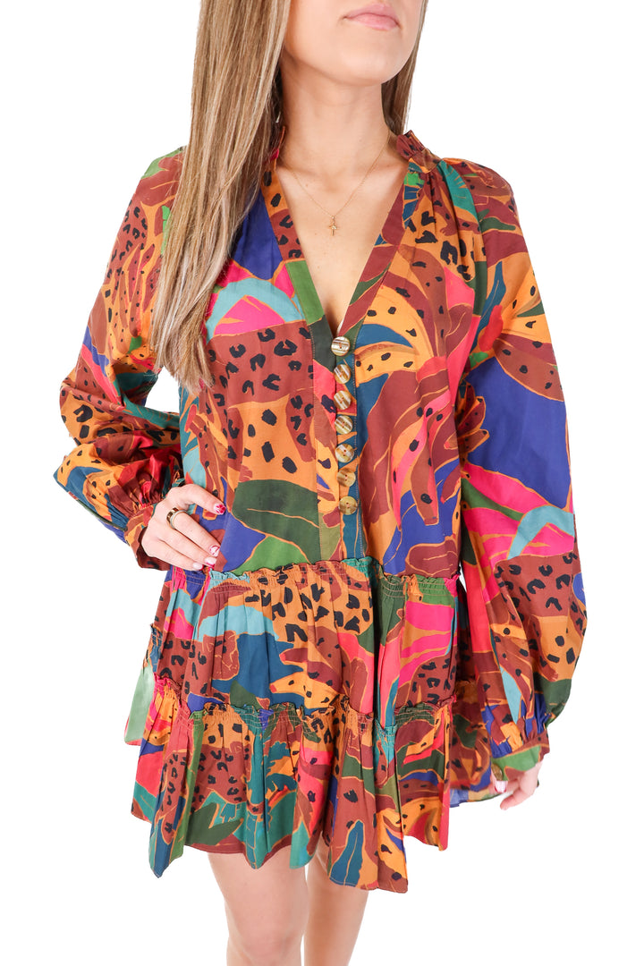 farm rio tiered button up dress (xs)
