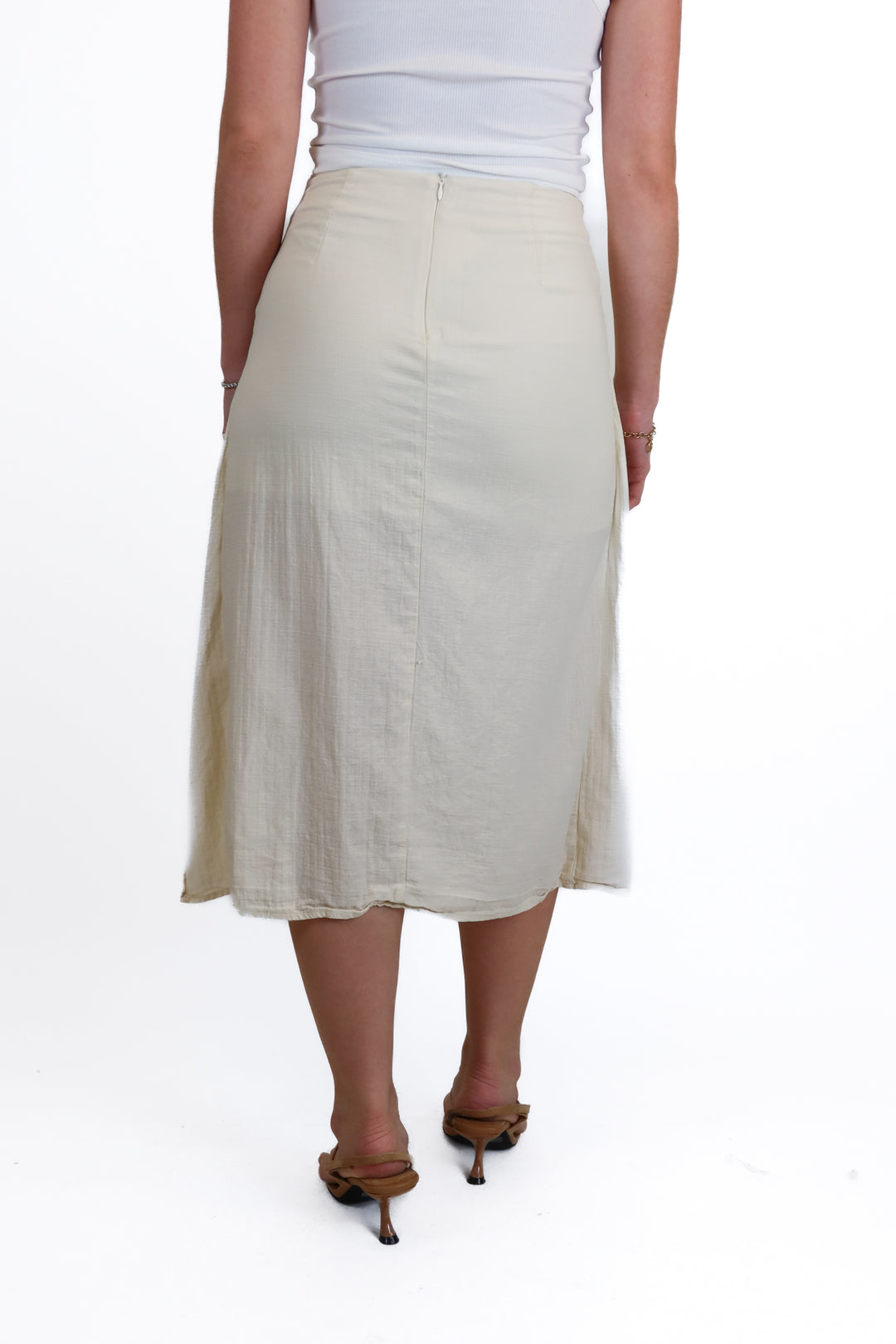 pink lily cream linen skirt (s)