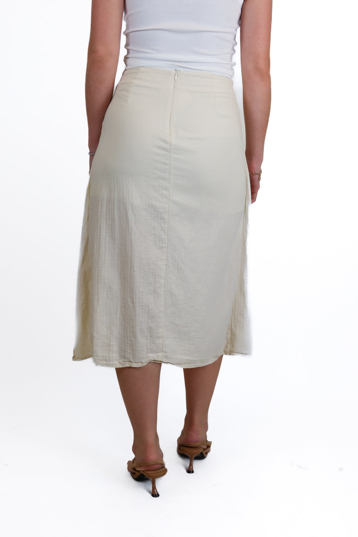 pink lily cream linen skirt (s)
