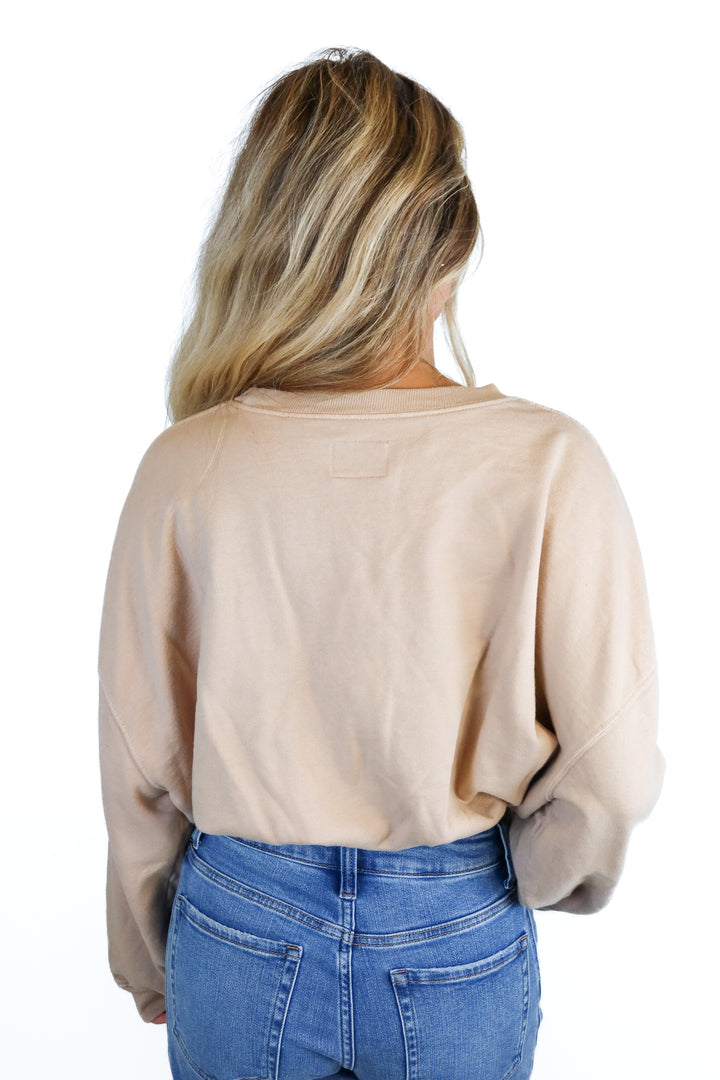 daily drills taupe cinched crewneck (xs/s; retail $125)