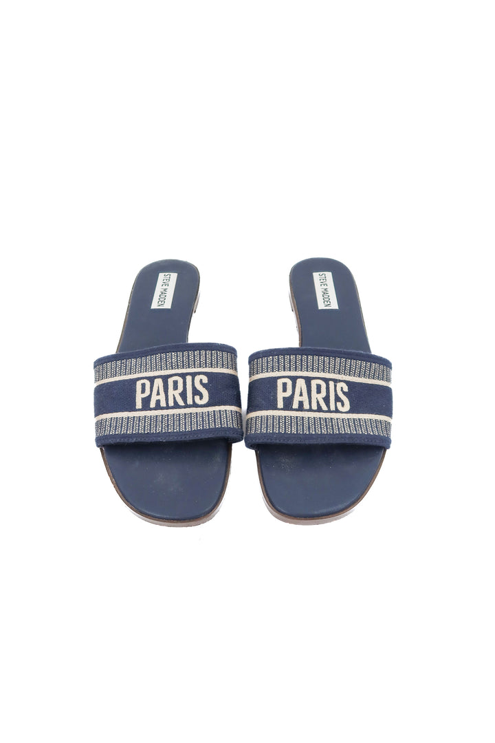 steve madden navy paris sandals (8.5)