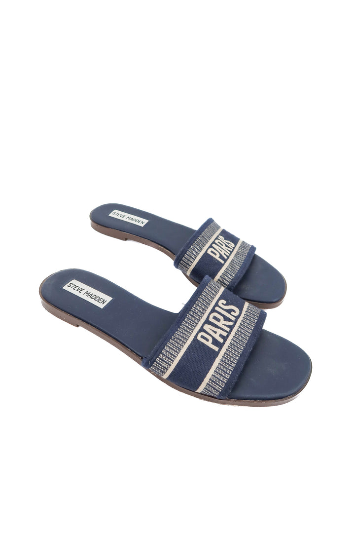 steve madden navy paris sandals (8.5)