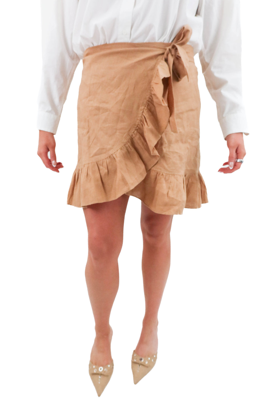 Lanthropy Tan Linen wrap skirt (size s/m; retail $175)