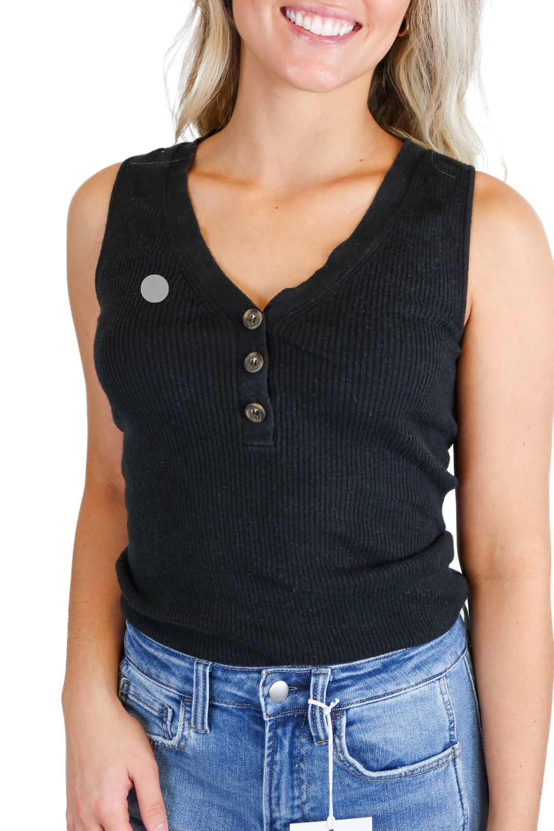 naadam black ribbed knit sleeveless top (xs; retail $118)