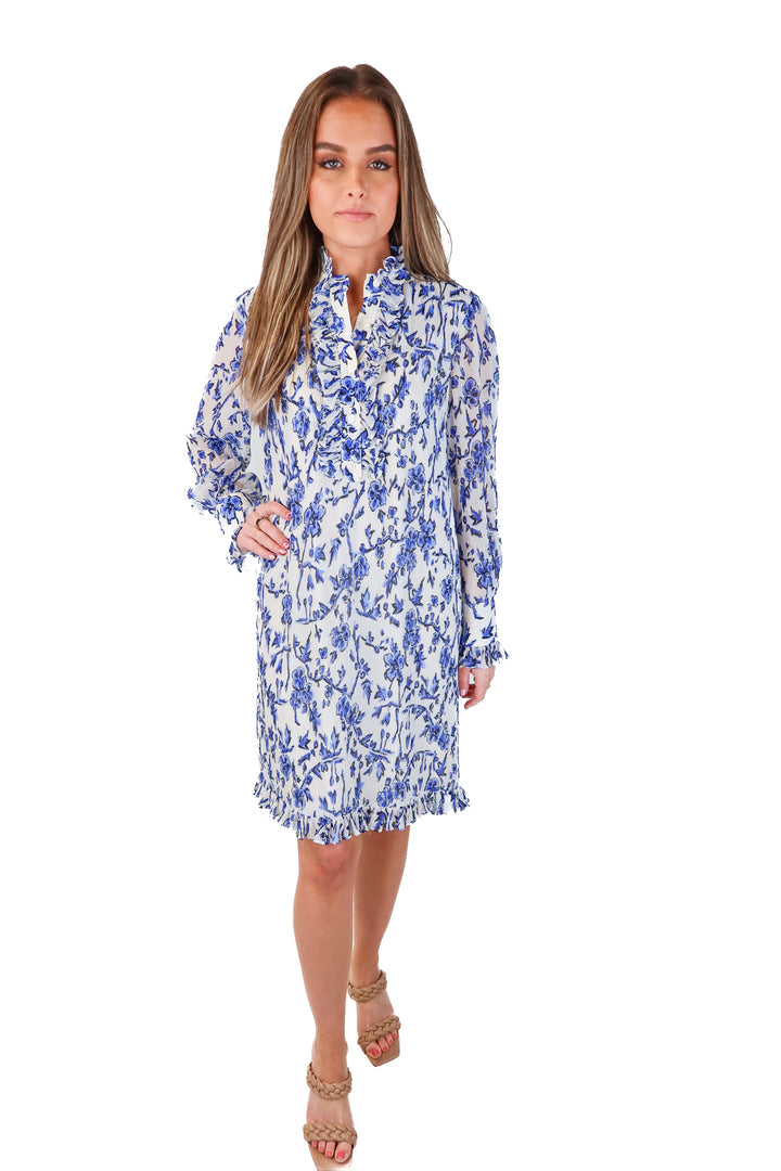 tory burch white/blue plisse dress (2; retail $498)