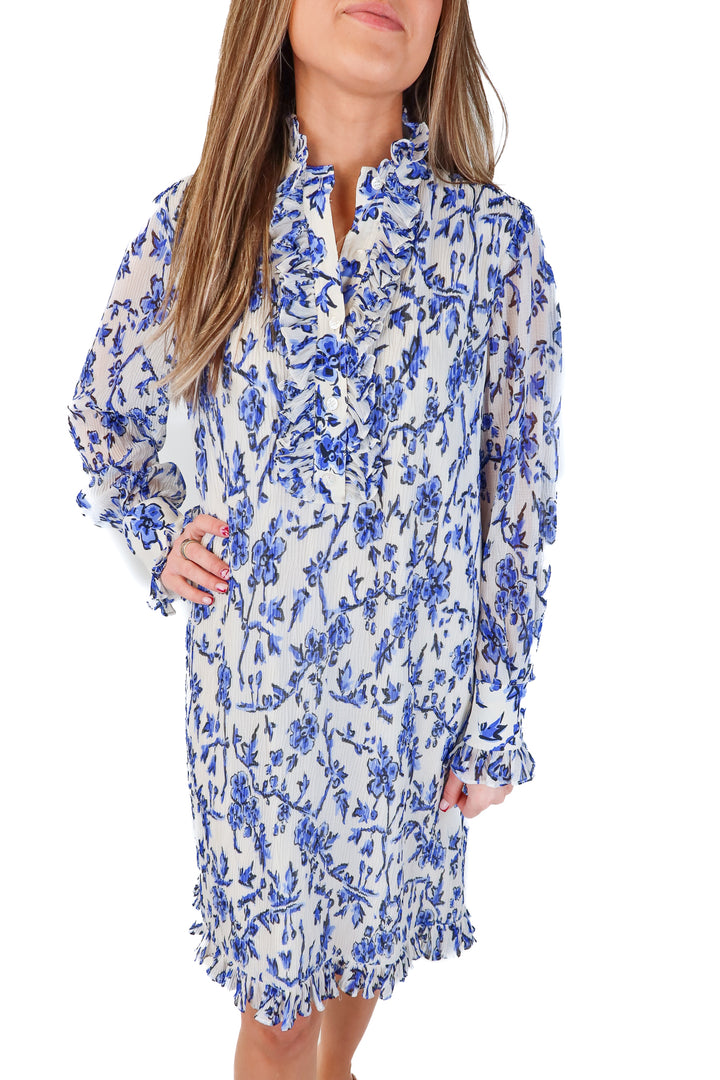 tory burch white/blue plisse dress (2; retail $498)