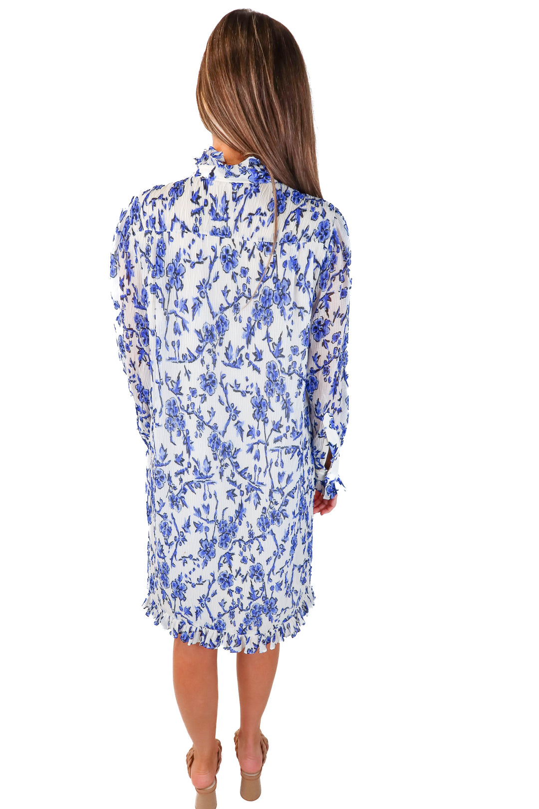 tory burch white/blue plisse dress (2; retail $498)