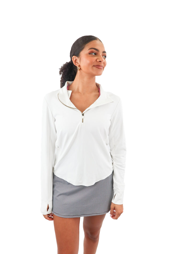 rhone white quarter zip jacket (M; retail $118)