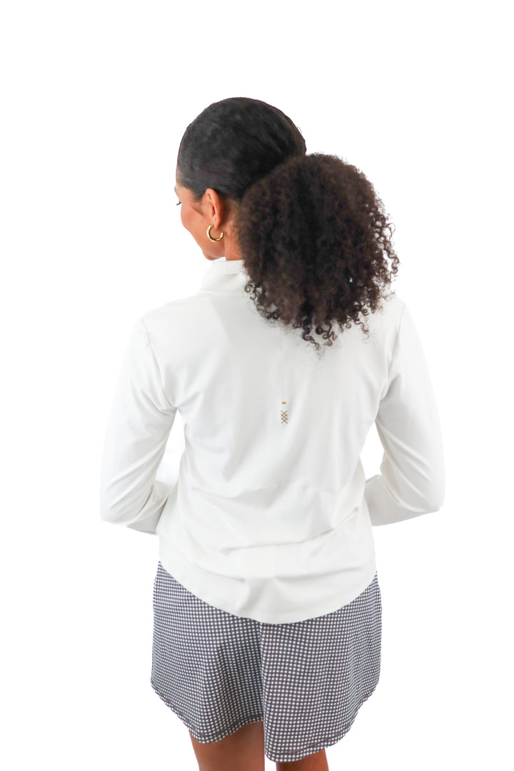 rhone white quarter zip jacket (M; retail $118)
