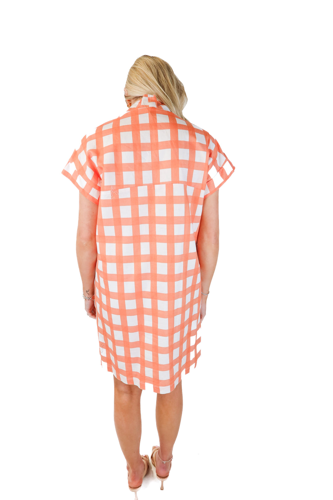 brooke wright peach checkered dress (s)