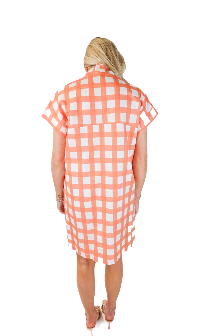 brooke wright peach checkered dress (s)