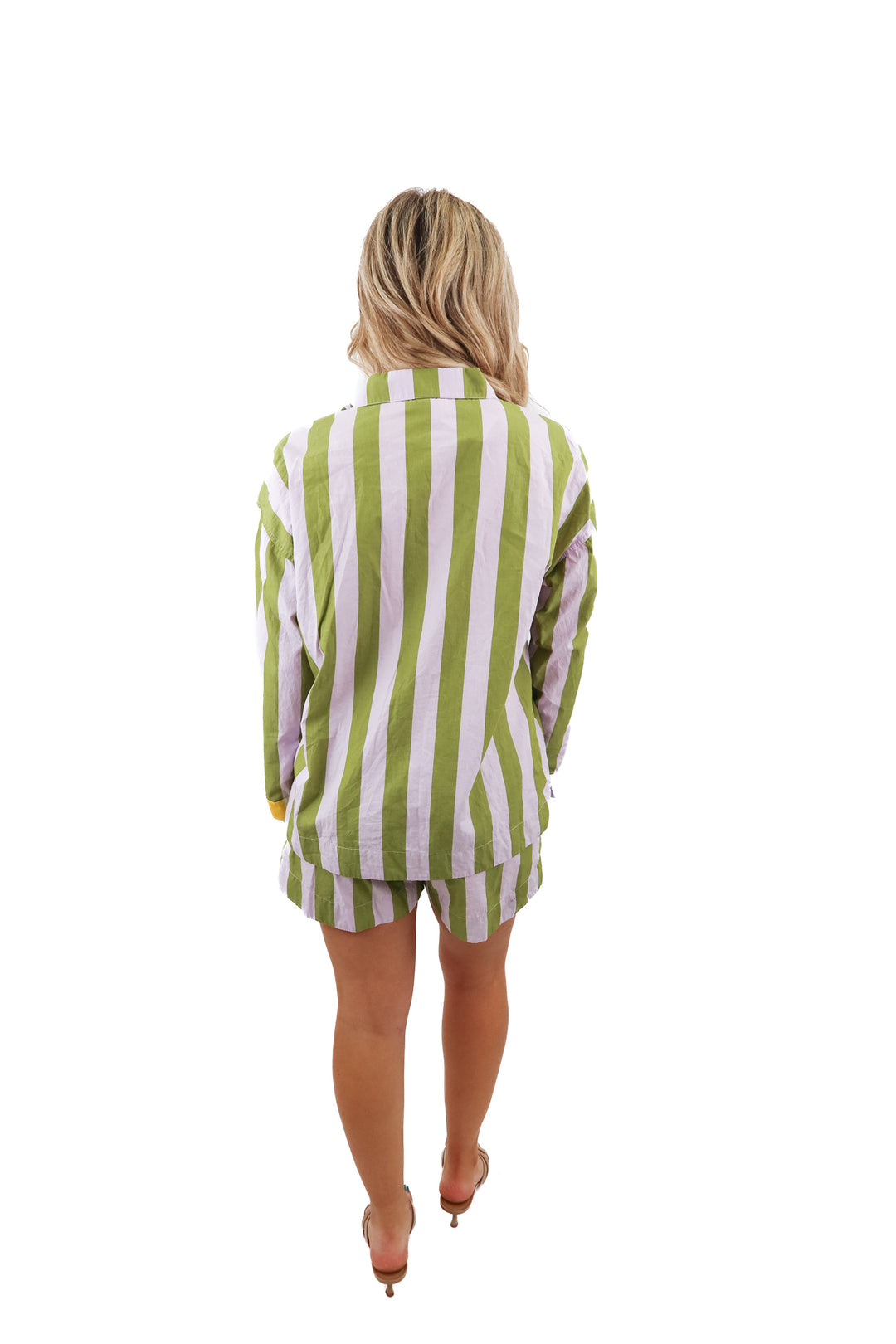 hanna andersson green/purple stripe pj short set (S)