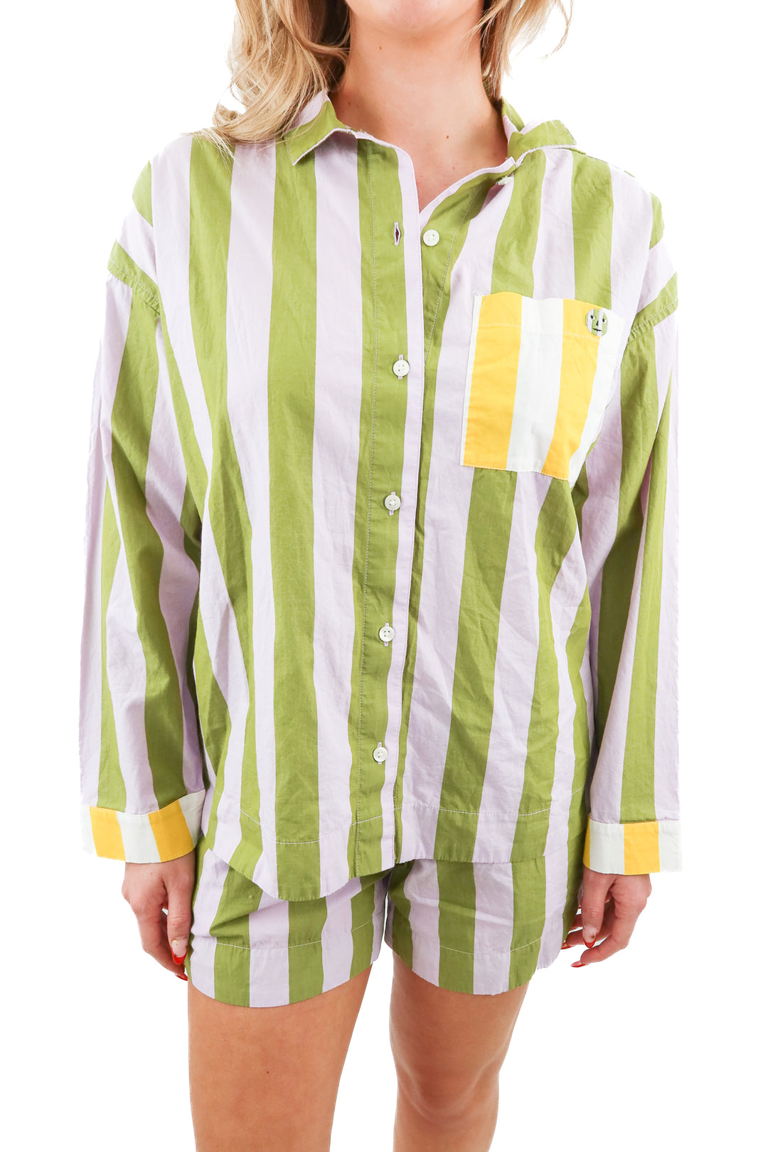 hanna andersson green/purple stripe pj short set (S)