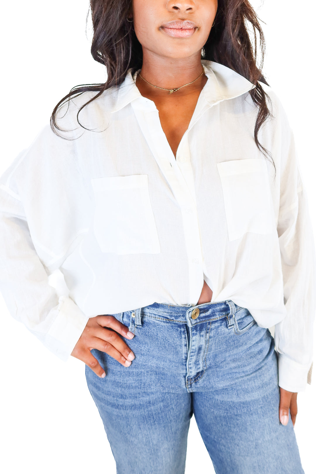 carly jean white linen button up (m)
