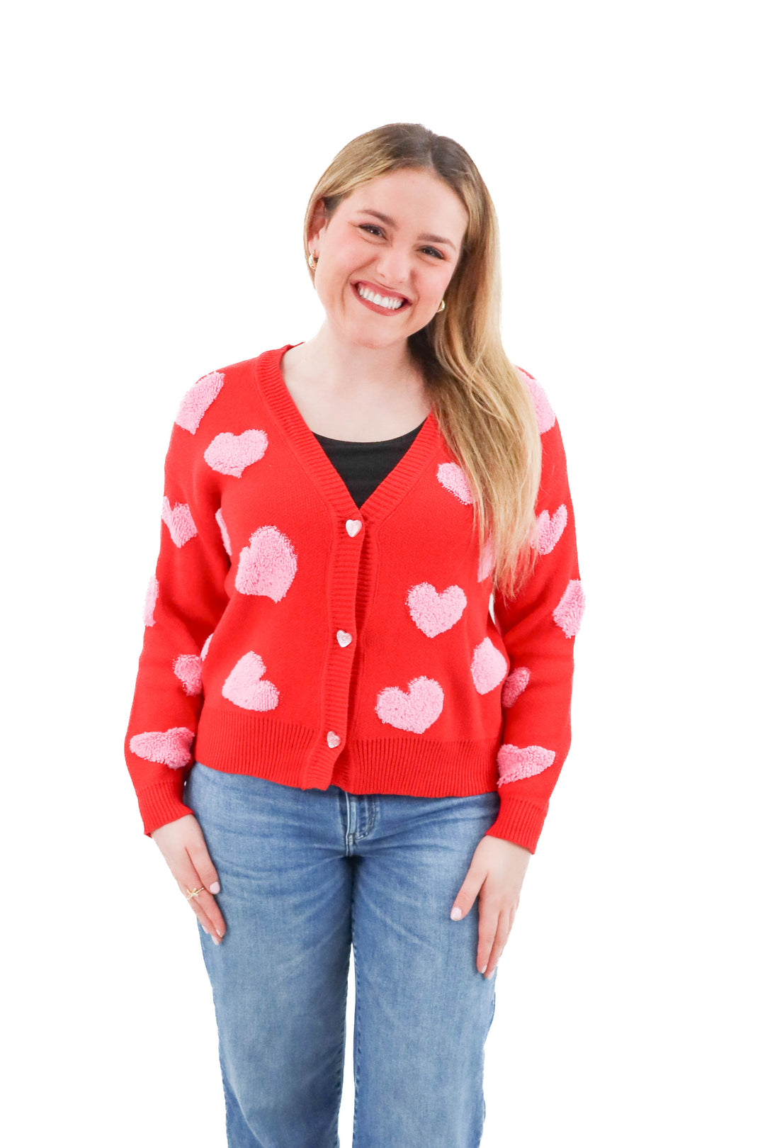 33 degrees red heart cardigan (m; retail $140)