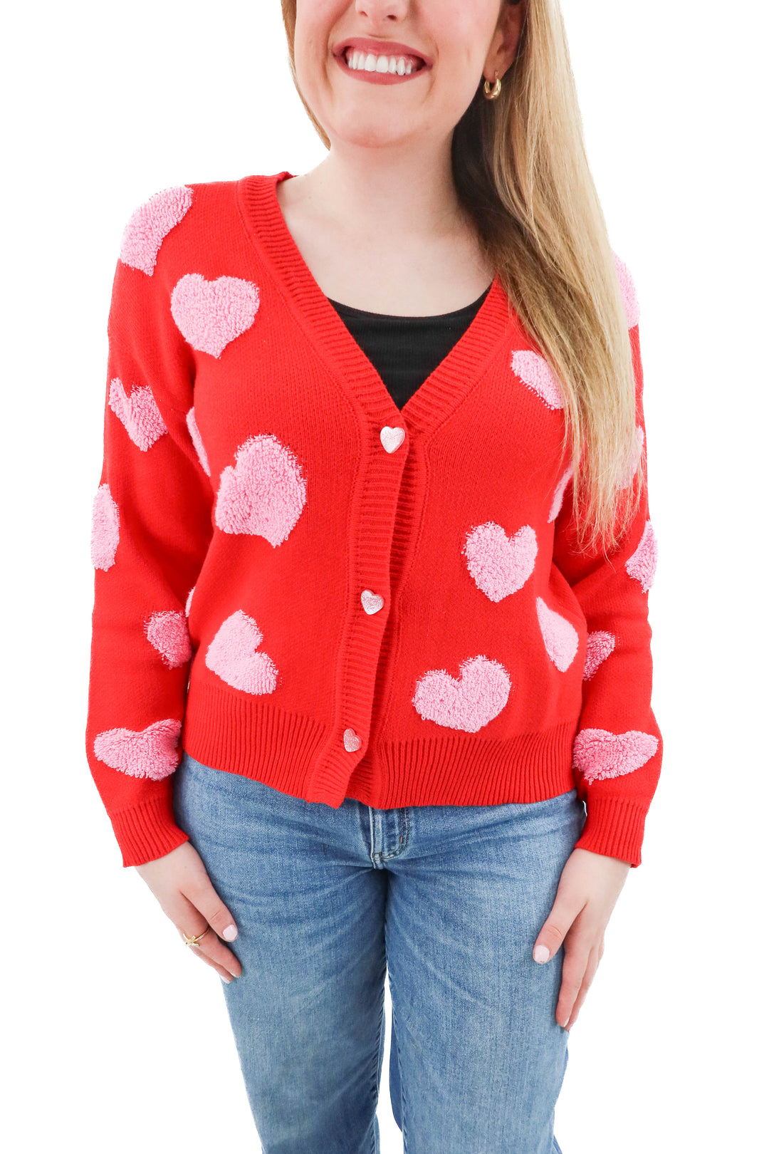 33 degrees red heart cardigan (m; retail $140)