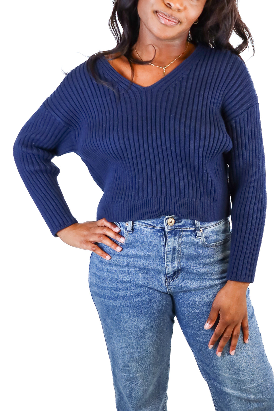 abercrombie & fitch navy v-neck knit sweater (s)