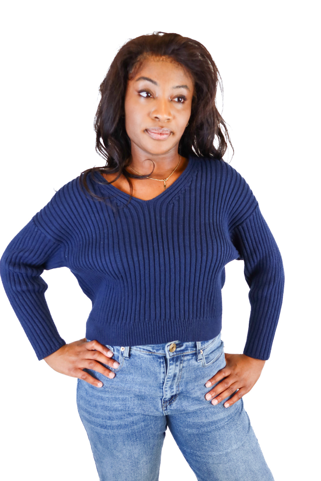 abercrombie & fitch navy v-neck knit sweater (s)