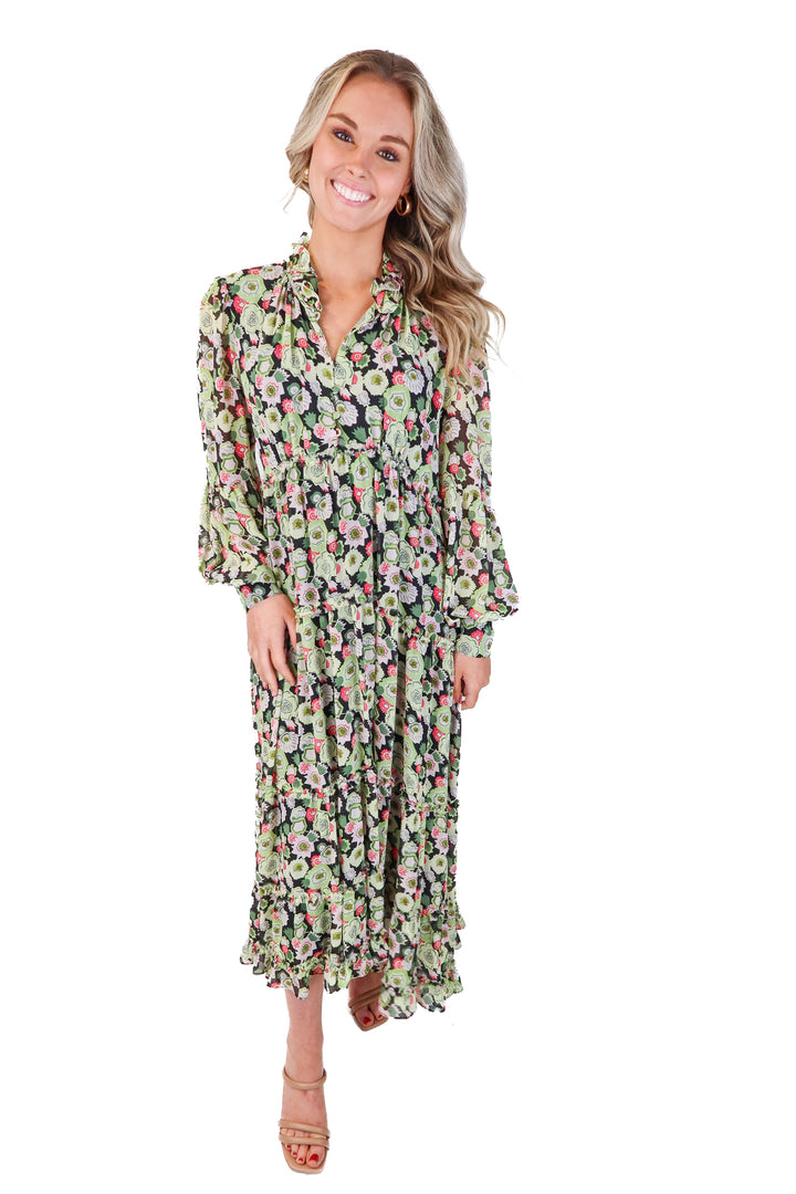 cinq a sept green/pink floral maxi dress (2)