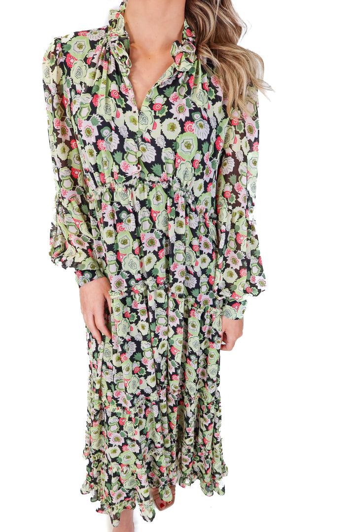 cinq a sept green/pink floral maxi dress (2)