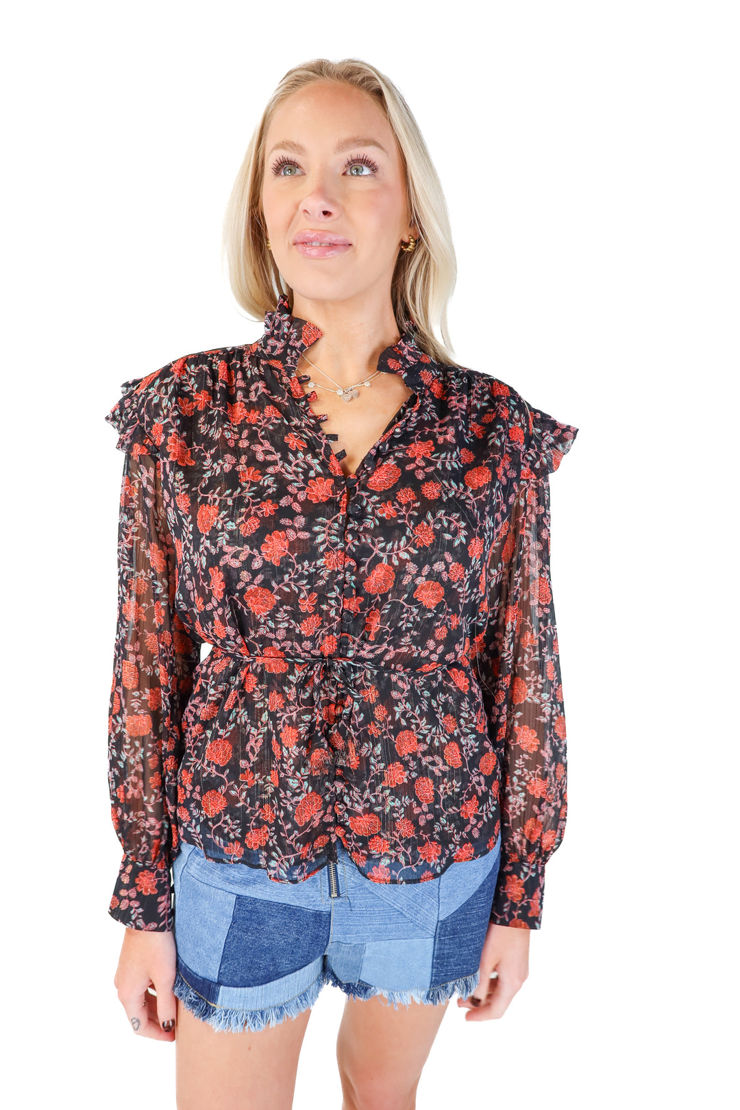 misa black/orange floral blouse (xs)