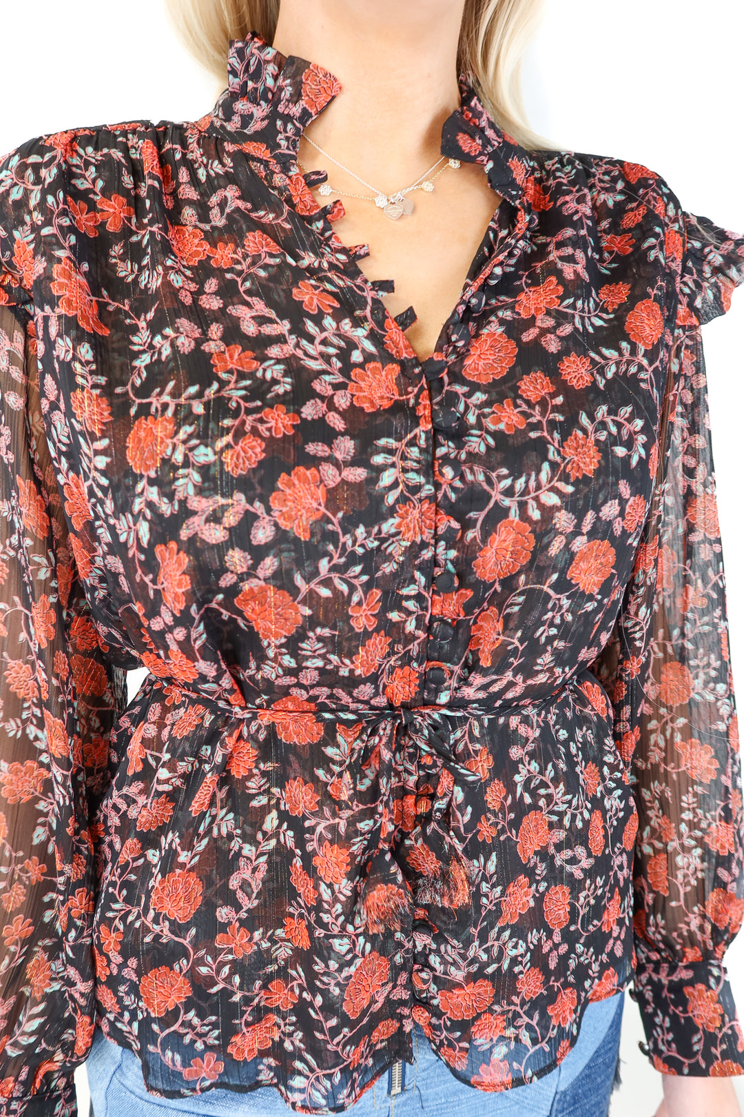 misa black/orange floral blouse (xs)