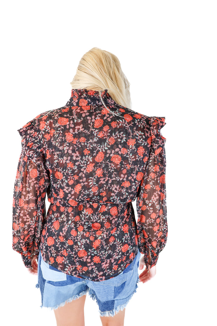misa black/orange floral blouse (xs)
