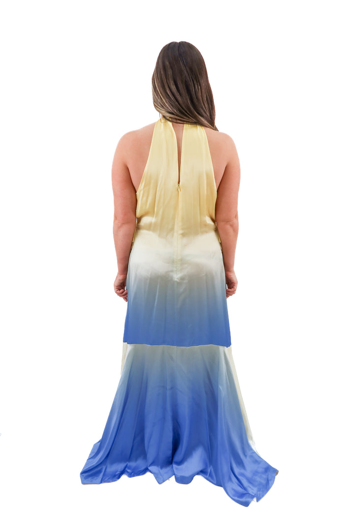 cult gaia yellow/blue ombre maxi dress (l)