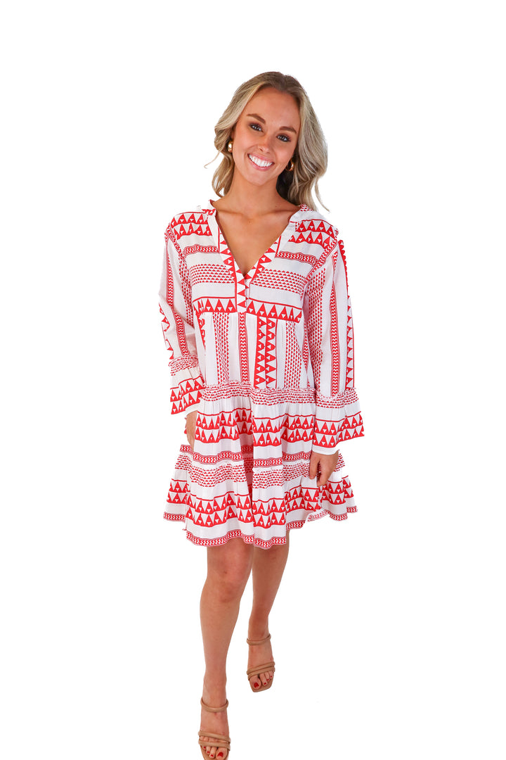 red/white graphic dress (s)