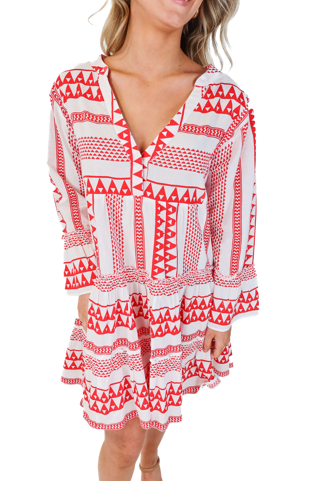 red/white graphic dress (s)