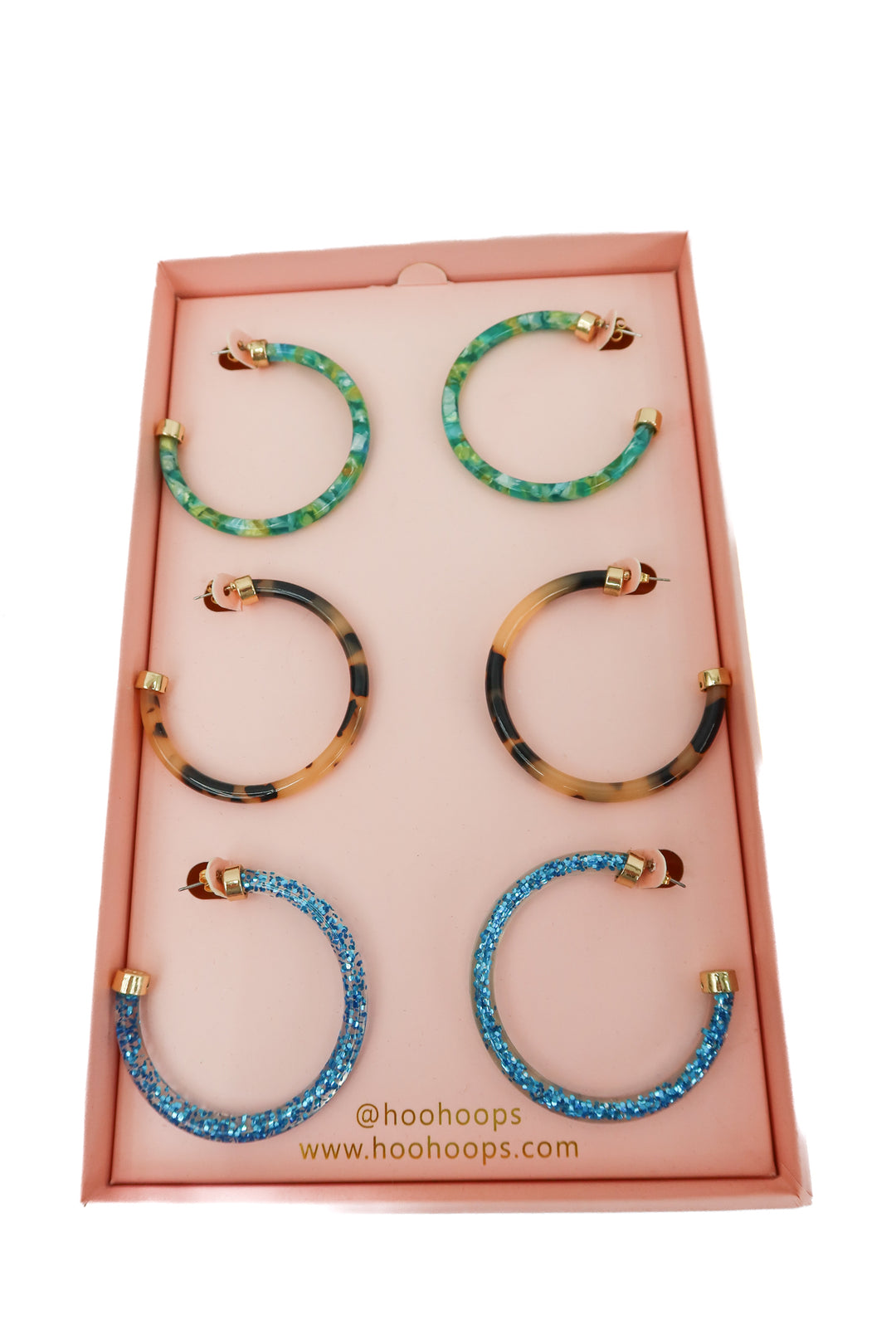 Hoo hoop earring set- green, glitter, tortisehell