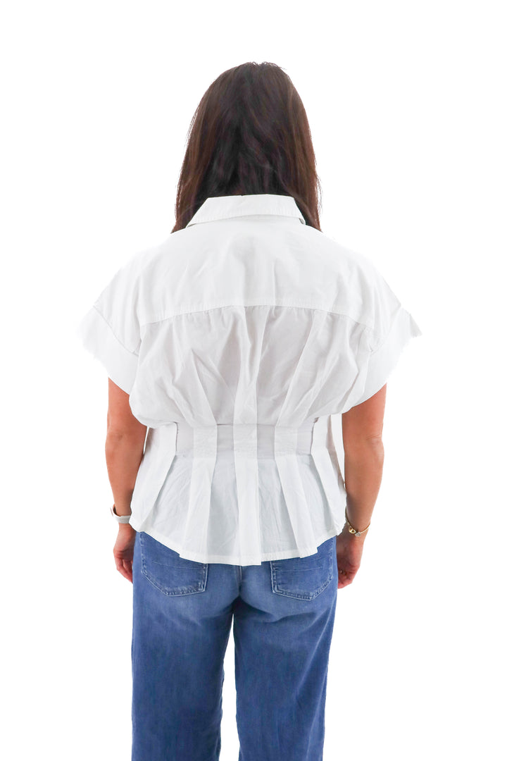 pilcro white short sleeve blouse (m; retail $88)