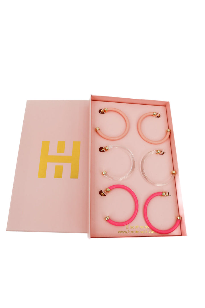 Hoo hoop earring set- pink, dark pink, clear