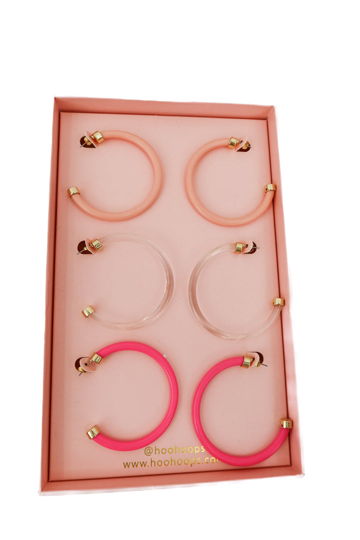 Hoo hoop earring set- pink, dark pink, clear