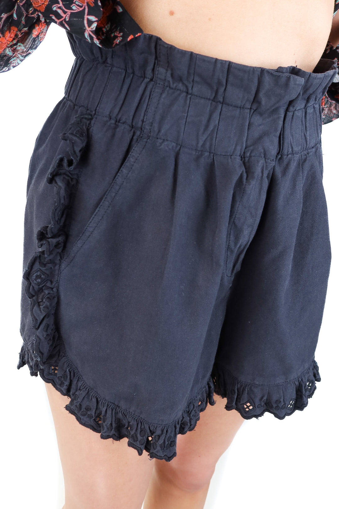 SEA black eyelet paperbag shorts (6; retail $295)