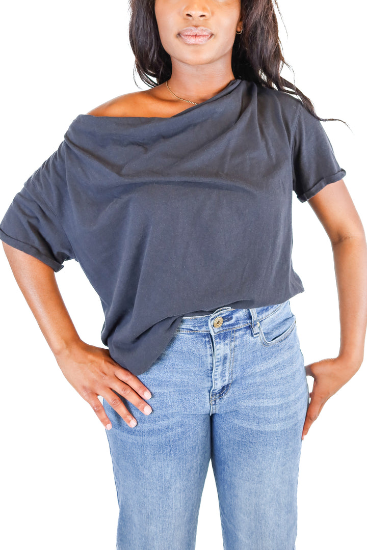 nuuds black cowl neck short sleeve tee (s)