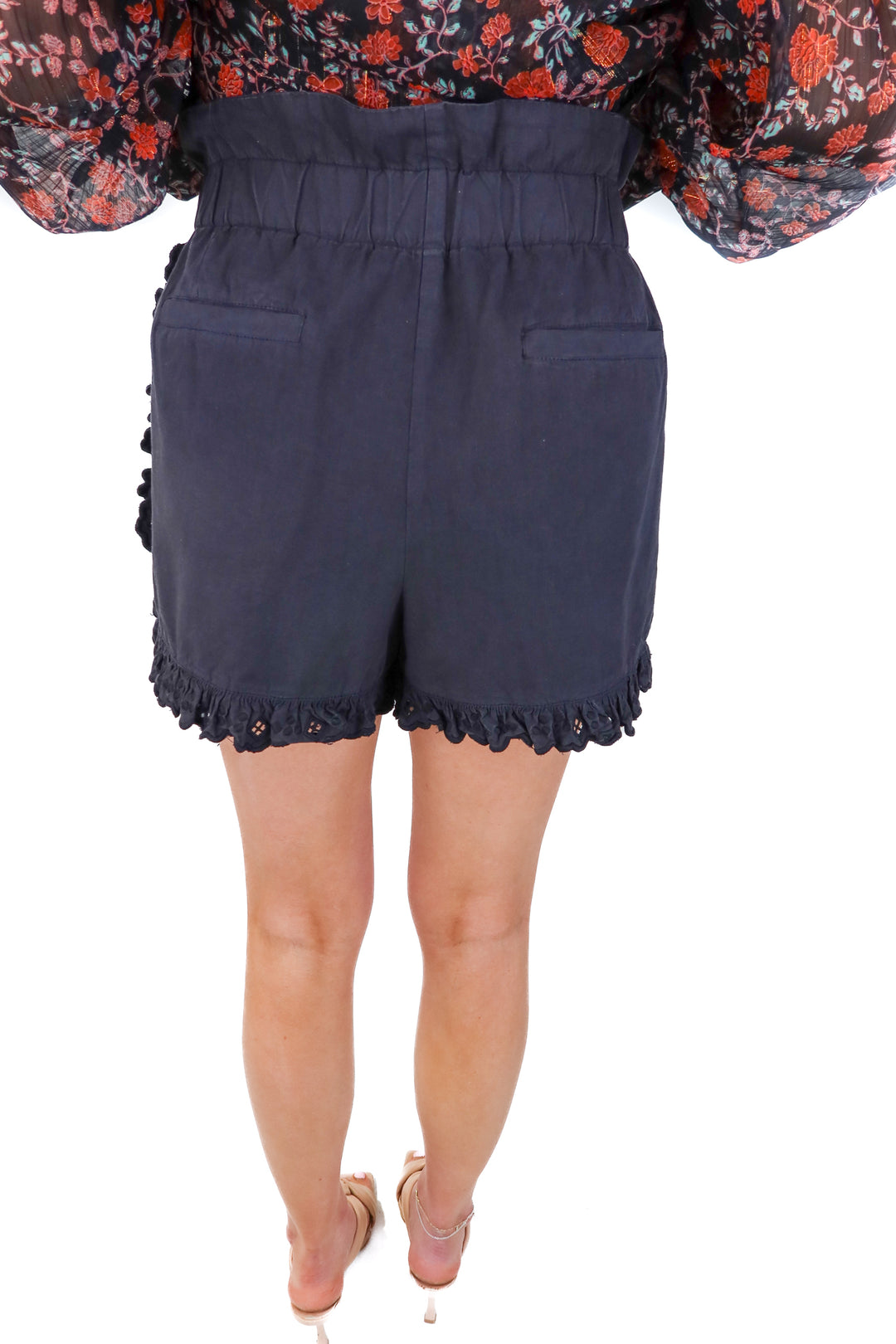 SEA black eyelet paperbag shorts (6; retail $295)