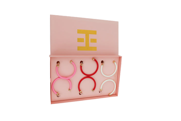 Hoo Hoop earring set- white, red, pink