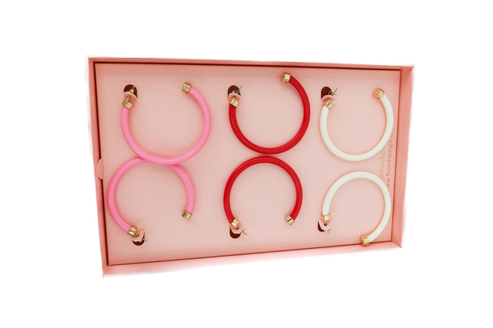 Hoo Hoop earring set- white, red, pink